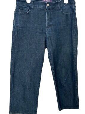 NYDJ Crop Pant Embellished Blue Jeans Dark Wash SZ 10 LiftXTechnology
